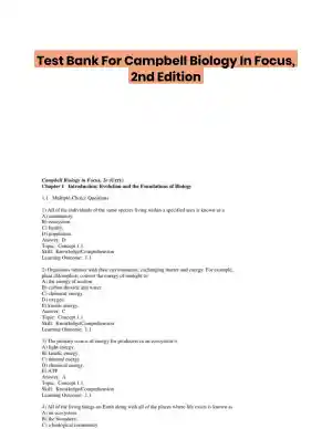 Test Bank For Campbell Biology In Focus, 2nd Edition