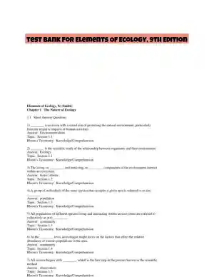 Test Bank For Elements Of Ecology, 9th Edition