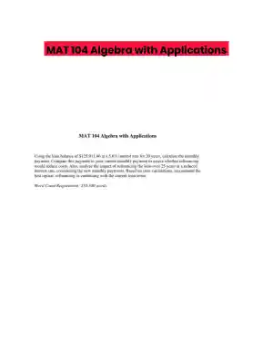 MAT 104 Algebra with Applications