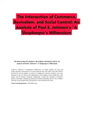 The Intersection of Commerce, Revivalism, and Social Control: An Analysis of Paul E. Johnson�s "A Shopkeeper�s Millennium