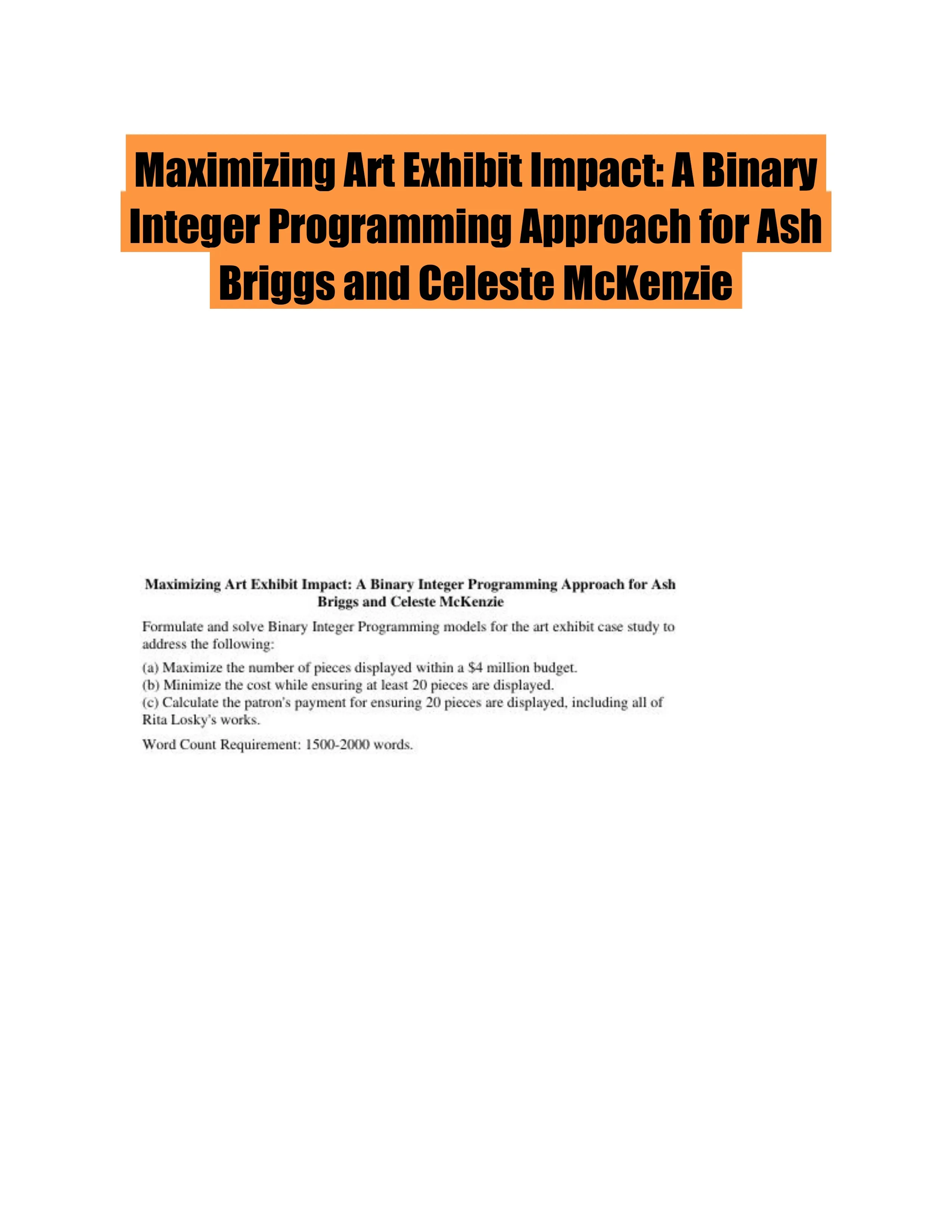 Integer Programming Case Assigning Art Solution Maximizing Art Exhibit Impact: A Binary Integer Programming Approach ...