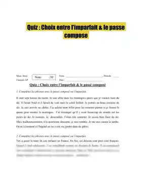 Quiz : Choix entre l�imparfait & le passe compose