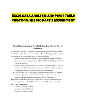 Excel Data Analysis and Pivot Table Creation: MIS 140 Part 2 Assignment