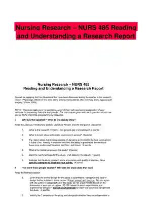 Nursing Research � NURS 485 Reading and Understanding a Research Report