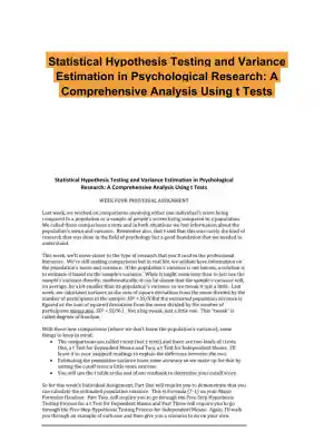 Statistical Hypothesis Testing and Variance Estimation in Psychological Research: A Comprehensive Analysis Using t Tests