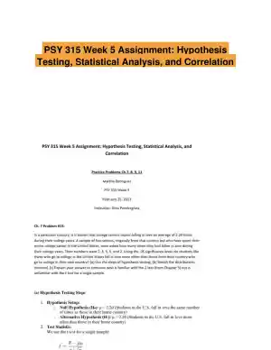 PSY 315 Week 5 Assignment: Hypothesis Testing, Statistical Analysis, and Correlation