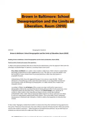 Brown in Baltimore: School Desegregation and the Limits of Liberalism, Baum (2010)