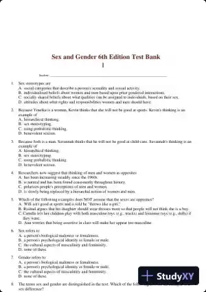 Sex and Gender 6th Edition Test Bank