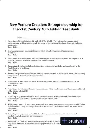 New Venture Creation: Entrepreneurship for the 21st Century 10th Edition Test Bank