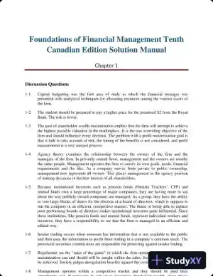 Foundations of Financial Management Tenth Canadian Edition Solution Manual