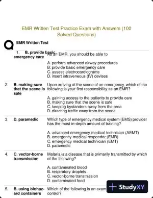 EMR Written Test Practice Exam with Answers (100 Solved Questions)