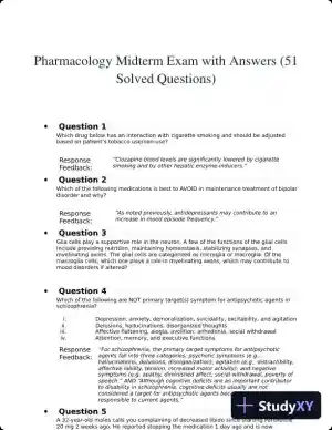 Pharmacology Midterm Exam with Answers (51 Solved Questions)
