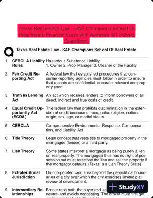 Texas Real Estate Law - SAE Champions School Of Real Estate Practice Exam with Answers (81 Solved Questions)