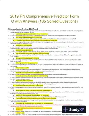 2019 RN Comprehensive Predictor Form C with Answers (135 Solved Questions)