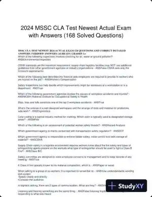 2024 MSSC CLA Test Newest Actual Exam with Answers (168 Solved Questions)