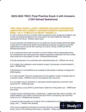 2023-2024 TNCC Final Practice Exam 4 with Answers (1343 Solved Questions)