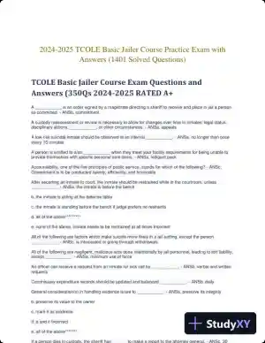 2024-2025 TCOLE Basic Jailer Course Practice Exam with Answers (1401 Solved Questions)
