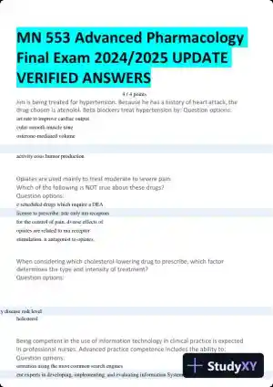 2024-2025 MN553 Advanced Pharmacology Final Exam with Answers (94 Solved Questions)