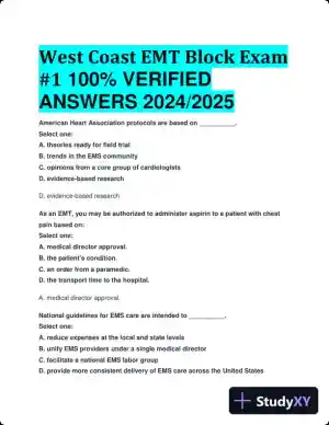 2024-2025 West Coast EMT Block Exam #1 with Answers (222 Solved Questions)