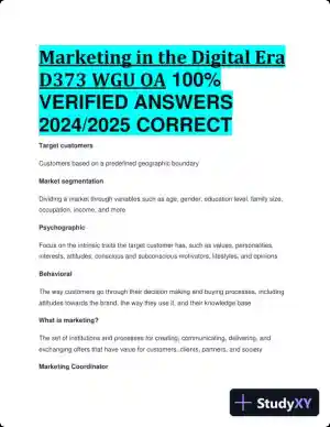 2024-2025 D373 WGU OA Marketing in The Digital Era Practice Exam with Answers (120 Solved Questions)