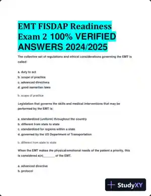 2024-2025 EMT FISDAP Readiness Practice Exam with Answers (161 Solved Questions)