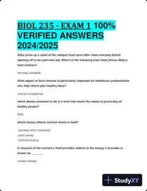2024-2025 BIOL235 Nutrition Practice Exam with Answers (38 Solved Questions)