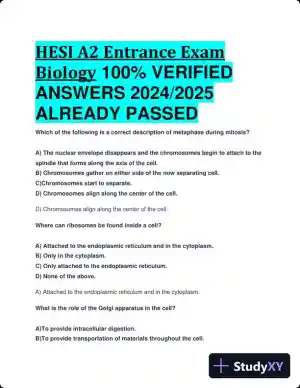 2024-2025 HESI A2 Biology Entrance Exam with Answers (42 Solved Questions)