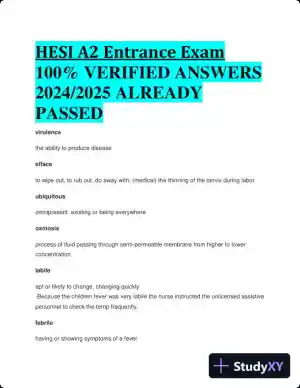 2024-2025 HESI A2 Entrance Exam with Answers (232 Solved Questions)