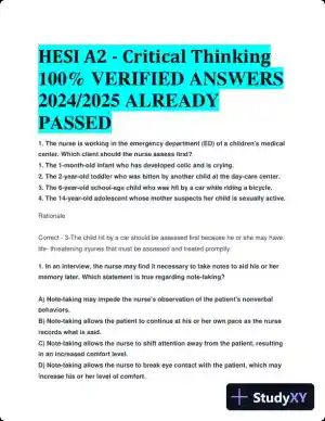 2024-2025 HESI A2 Critical Thinking with Answers (124 Solved Questions)