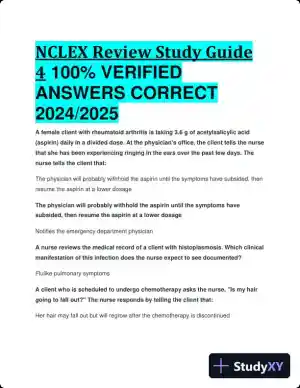 2024-2025 NCLEX Review Study Guide 4 with Answers (52 Solved Questions)