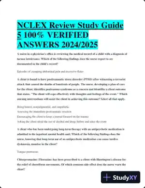 2024-2025 NCLEX Review Study Guide 5 with Answers (34 Solved Questions)