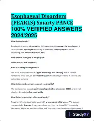 2024-2025 Esophageal Disorders (PEARLS) (Smarty PANCE) with Answers (57 Solved Questions)
