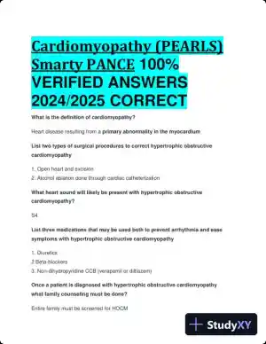 2024-2025 Cardiomyopathy (PEARLS) (Smarty PANCE) with Answers (34 Solved Questions)