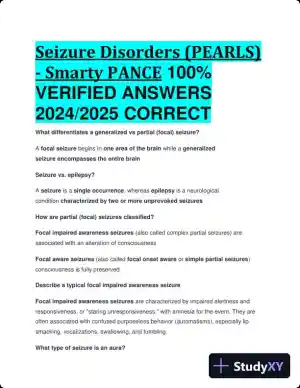 2024-2025 Seizure Disorders (PEARLS) (Smarty PANCE) with Answers (36 Solved Questions)