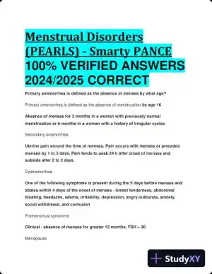 2024-2025 Menstrual Disorders (PEARLS) (Smarty PANCE) with Answers (23 Solved Questions)
