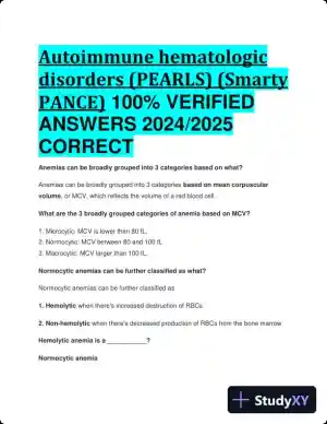 2024-2025 Autoimmune hematologic Disorders (PEARLS) (Smarty PANCE) with Answers (45 Solved Questions)