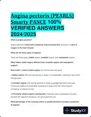 2024-2025 Angina pectoris Disorders (PEARLS) (Smarty PANCE) with Answers (25 Solved Questions)