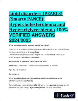 2024-2025 Lipid Disorders (PEARLS) (Smarty PANCE): Hypercholesterolemia and Hypertriglyceridemia with Answers (29 Solved Questions)
