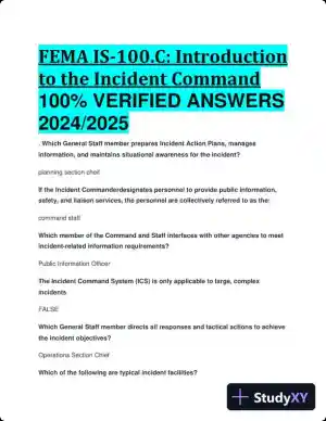 2024-2025 FEMA IS-100.C: Introduction to the Incident Command Practice Exam with Answers (41 Solved Questions)