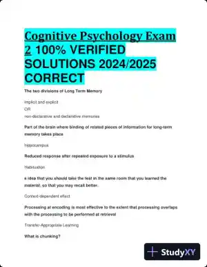 2024-2025 Cognitive Psychology Exam 2 with Answers (72 Solved Questions)