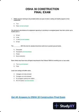 OSHA30 Construction Final Exam with Answers (436 Solved Questions)