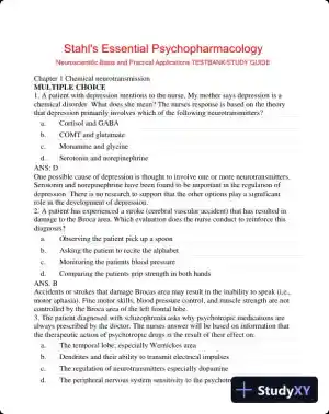 Stahl's Essential Psychopharmacology: Neuroscientific Basis and Practical Applications 4th Edition Test Bank