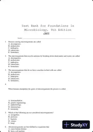 Test Bank for Foundations In Microbiology, 9th Edition