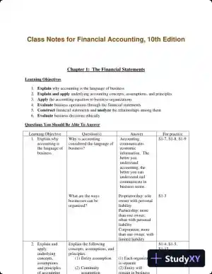 Class Notes for Financial Accounting, 10th Edition