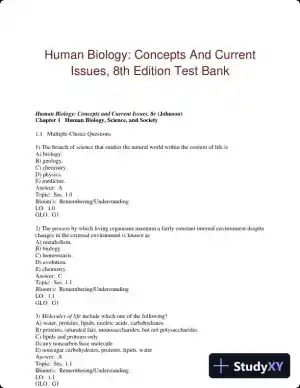 Human Biology: Concepts And Current Issues, 8th Edition Test Bank