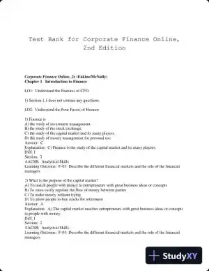 Test Bank for Corporate Finance Online, 2nd Edition