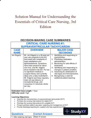 Solution Manual for Understanding the Essentials of Critical Care Nursing, 3rd Edition