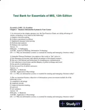 Test Bank for Essentials of MIS, 12th Edition