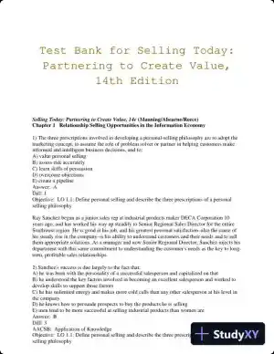 Test Bank for Selling Today: Partnering to Create Value, 14th Edition