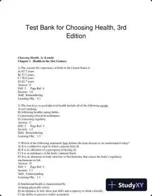 Test Bank for Choosing Health, 3rd Edition